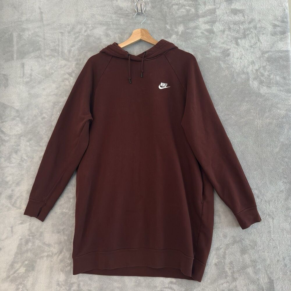 Nike Hoodie Dress Womens L Burgundy Pullover Oversized Comfort Athleisure